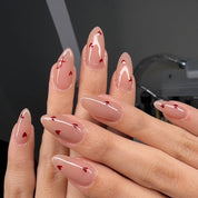 N-275 - Red Hearts Pink  - Press On Nail Set Of 24 - Free 24 Pcs Sticker Sheet Included