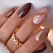 N-217 - Marbled Foiled & Dark Colors  - Press On Nail Set Of 24 - Free Nail Kit Included