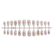 N-383 - Vintage Gold Foil Sparkles - Press On Nail Set Of 24 - Free 24 Pcs Sticker Sheet Included