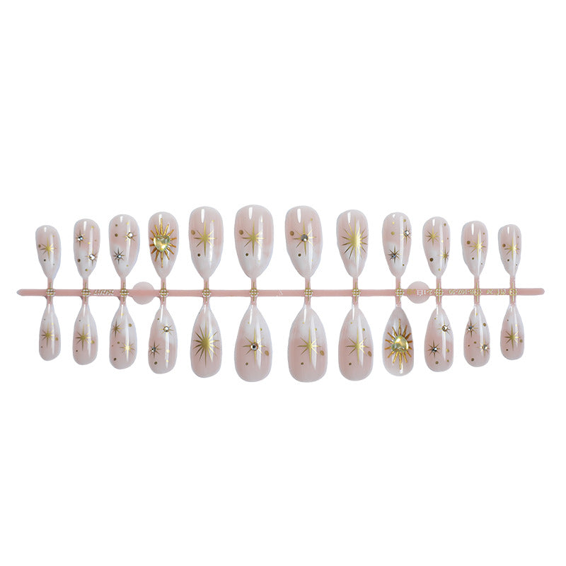 N-383 - Vintage Gold Foil Sparkles - Press On Nail Set Of 24 - Free 24 Pcs Sticker Sheet Included