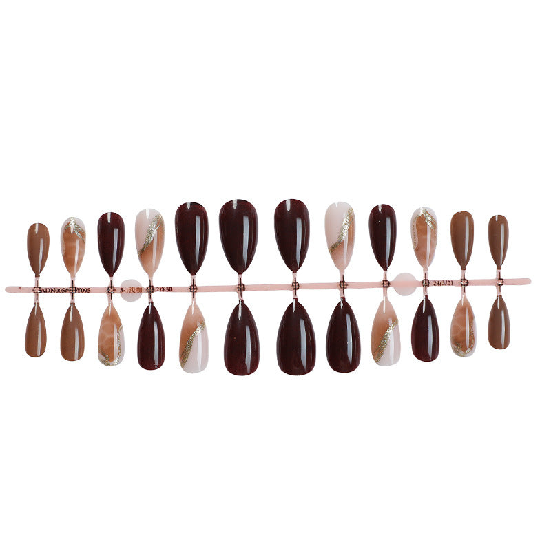 N-217 - Marbled Foiled & Dark Colors  - Press On Nail Set Of 24 - Free Nail Kit Included