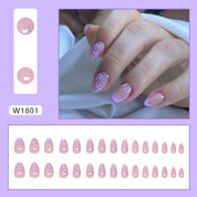 N-102 - Flowers & Purple Pastel - Press On Nail Set Of 24 - Free 24 Pcs Sticker Sheet Included