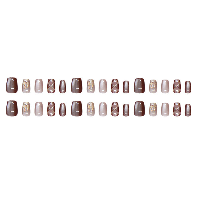 N-247 - Chestnut Latte - Press On Nail Set Of 24 - Free 24 Pcs Sticker Sheet Included