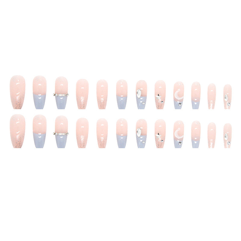 N-171 -Dreamy Moon & Sparkle  - Press On Nail Set Of 24 - Free 24 Pcs Sticker Sheet Included