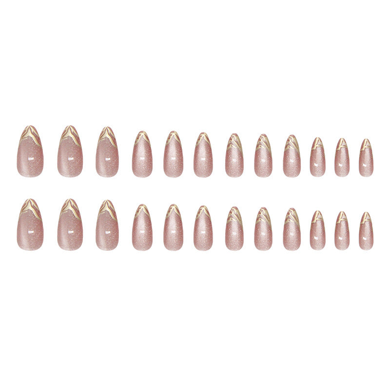 N-282 - Pinkish Gold Foil - Press On Nail Set Of 24 - Free 24 Pcs Sticker Sheet Included