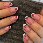 N-208 - Bow Pink - Press On Nail Set Of 24 - Free Nail Kit Included