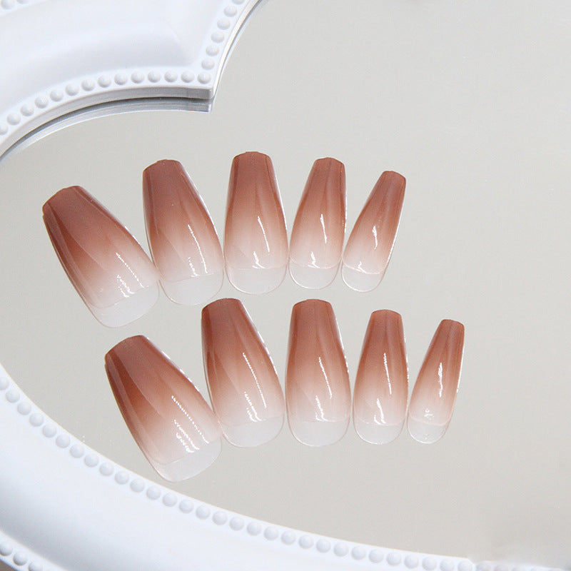 N-188 -  Leather Brown Color - Press On Nail Set Of 24 - Free 24 Pcs Sticker Sheet Included