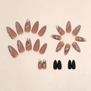 N-256 - Fancy Foiled - Press On Nail Set Of 24 - Free 24 Pcs Sticker Sheet Included