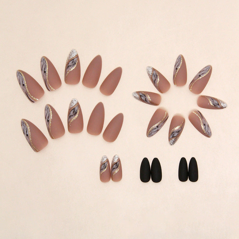 N-256 - Fancy Foiled - Press On Nail Set Of 24 - Free 24 Pcs Sticker Sheet Included
