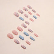 N-104- Pastel Pink & Blue - Press On Nail Set Of 24 - Free 24 Pcs Sticker Sheet Included