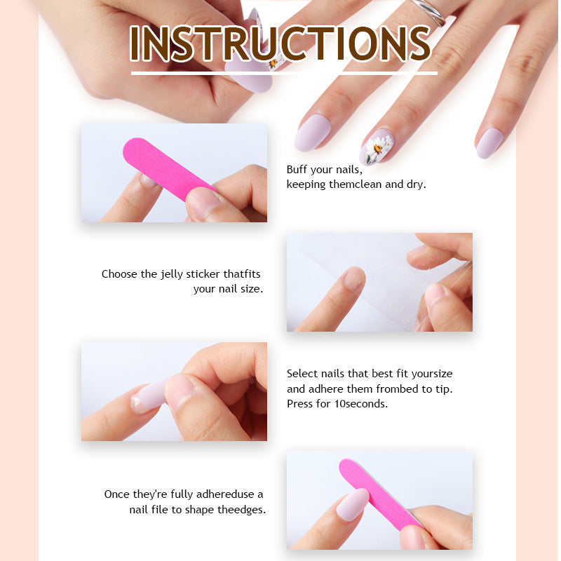 N-215 - Fancy Print & Pastel Brown - Press On Nail Set Of 24 - Free Nail Kit Included