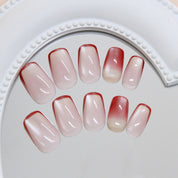 N-305 - Pastel Red Line  - Press On Nail Set Of 24 - Free 24 Pcs Sticker Sheet Included
