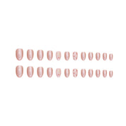 N-175 - Bow & Strawberry Pink Shiny - Press On Nail Set Of 24 - Free 24 Pcs Sticker Sheet Included