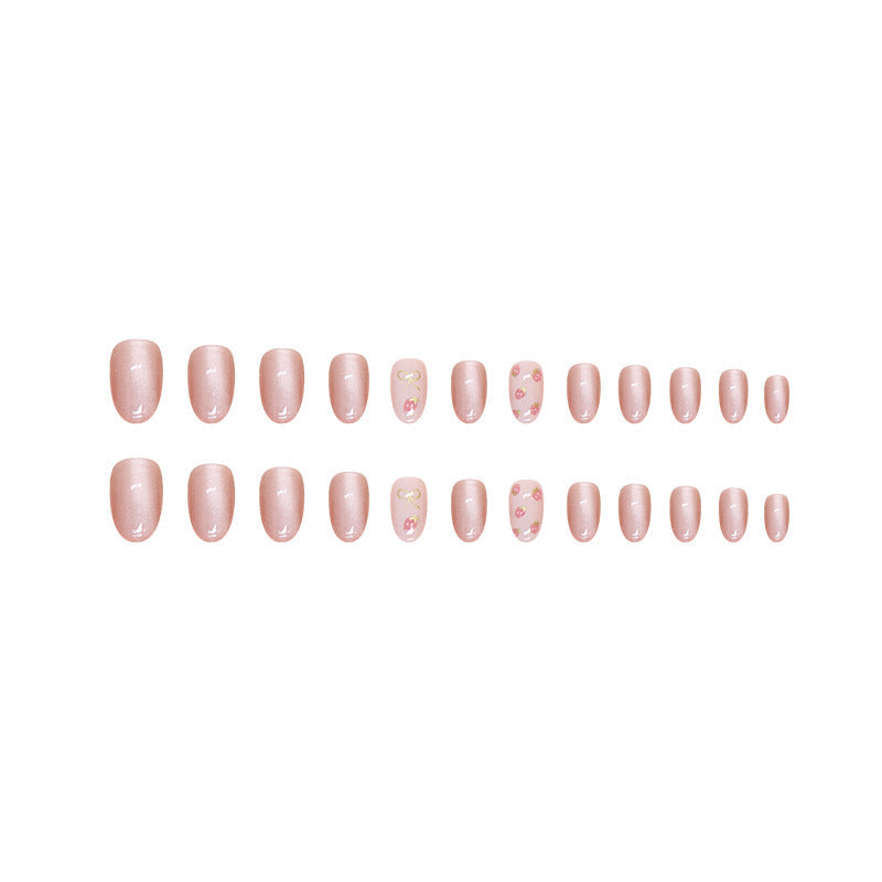 N-175 - Bow & Strawberry Pink Shiny - Press On Nail Set Of 24 - Free 24 Pcs Sticker Sheet Included