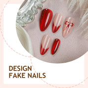 N-340 - Red Bow - Press On Nail Set Of 24 - Free Nail Kit Included