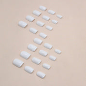 N-285 -  White Square - Press On Nail Set Of 24 - Free 24 Pcs Sticker Sheet Included