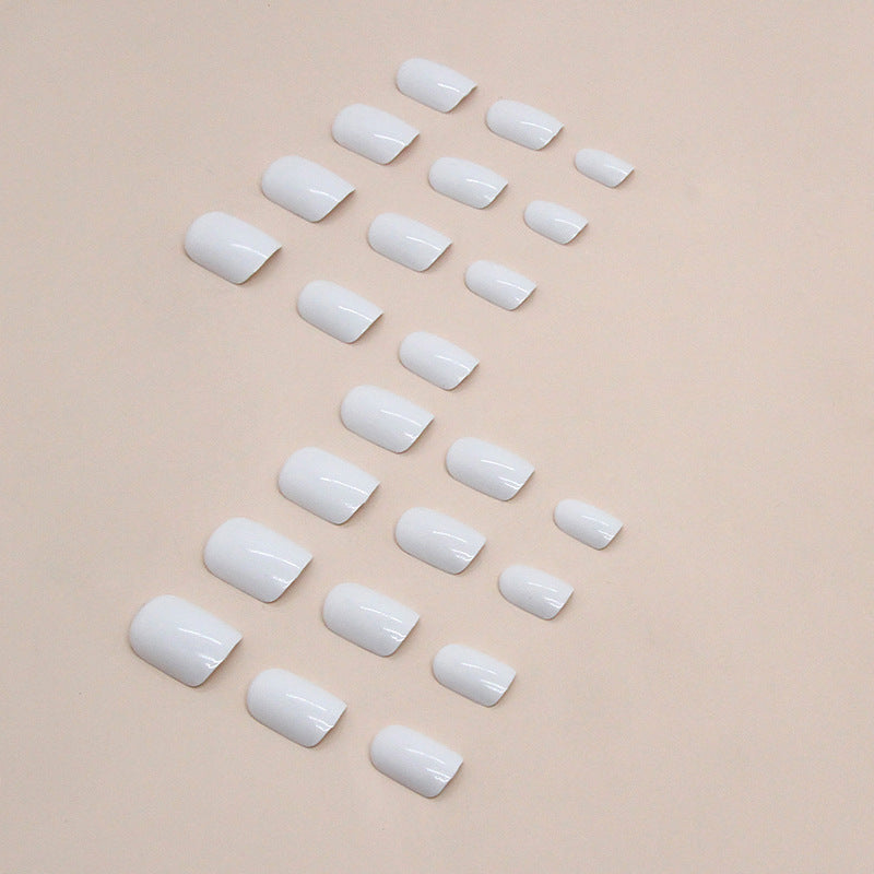 N-285 -  White Square - Press On Nail Set Of 24 - Free 24 Pcs Sticker Sheet Included