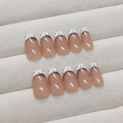 N-352 - Bow Lace - Press On Nail Set Of 24 - Free 24 Pcs Sticker Sheet Included