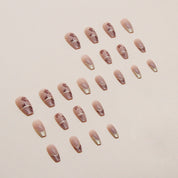 N-263 - Foiled Flower - Press On Nail Set Of 24 - Free 24 Pcs Sticker Sheet Included
