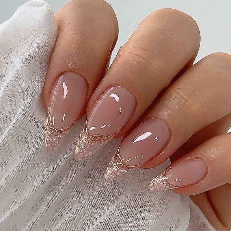 N-109 - Fancy Pink  - Press On Nail Set Of 24 - Free 24 Pcs Sticker Sheet Included