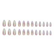 N-101 - Pink & Yellow Trendy - Press On Nail Set Of 24 - Free 24 Pcs Sticker Sheet Included