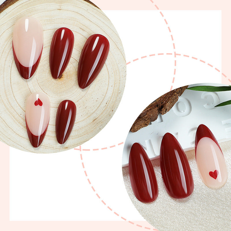N-202 - Pink & Maroon  - Press On Nail Set Of 24 - Free Nail Kit Included