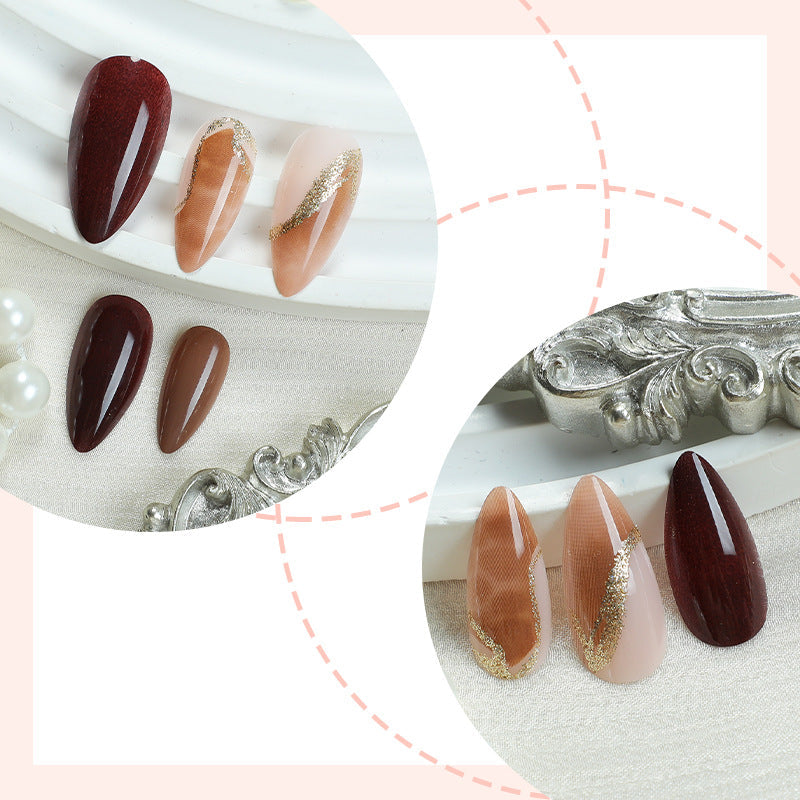 N-217 - Marbled Foiled & Dark Colors  - Press On Nail Set Of 24 - Free Nail Kit Included