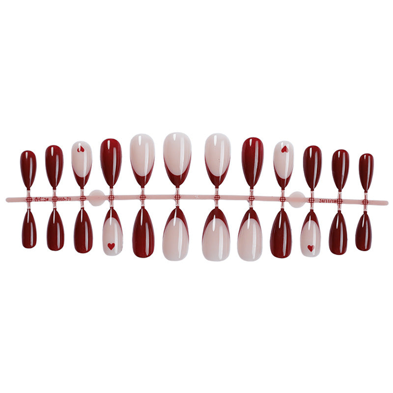N-202 - Pink & Maroon  - Press On Nail Set Of 24 - Free Nail Kit Included