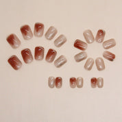 N-290 - Caramel Amber - Press On Nail Set Of 24 - Free 24 Pcs Sticker Sheet Included