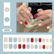 N-273 -Red Polka & Mix - Press On Nail Set Of 24 - Free 24 Pcs Sticker Sheet Included
