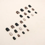 N-194 -  Fancy Foiled Black & Mix - Press On Nail Set Of 24 - Free 24 Pcs Sticker Sheet Included