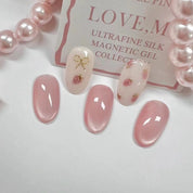 N-175 - Bow & Strawberry Pink Shiny - Press On Nail Set Of 24 - Free 24 Pcs Sticker Sheet Included