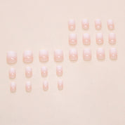 N-271 - White & Soft Pink - Press On Nail Set Of 24 - Free 24 Pcs Sticker Sheet Included