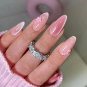 N-373 - Pink Sakura Flower - Press On Nail Set Of 24 - Free 24 Pcs Sticker Sheet Included