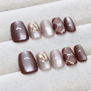 N-247 - Chestnut Latte - Press On Nail Set Of 24 - Free 24 Pcs Sticker Sheet Included
