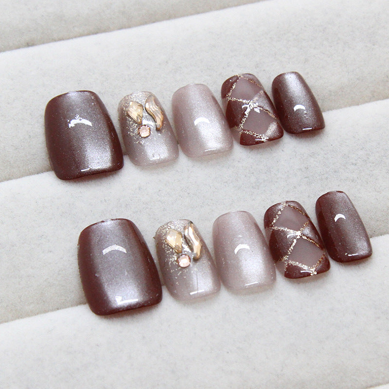 N-247 - Chestnut Latte - Press On Nail Set Of 24 - Free 24 Pcs Sticker Sheet Included