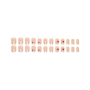 N-222 - Polka Heart Pink - Press On Nail Set Of 24 - Free 24 Pcs Sticker Sheet Included