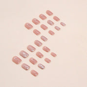 N-110 - Glitter Pink & Flower  - Press On Nail Set Of 24  - Free 24 Pcs Sticker Sheet Included