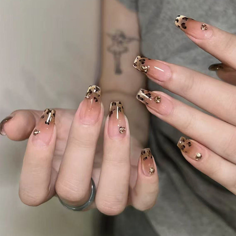 N-246 -Leopard Brown  - Press On Nail Set Of 24 - Free 24 Pcs Sticker Sheet Included