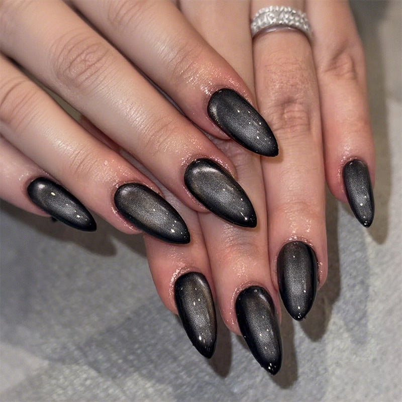 N-199 -Black Sparkle - Press On Nail Set Of 24 - Free Nail Kit Included