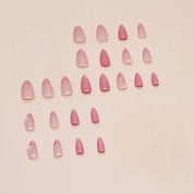 N-373 - Pink Sakura Flower - Press On Nail Set Of 24 - Free 24 Pcs Sticker Sheet Included
