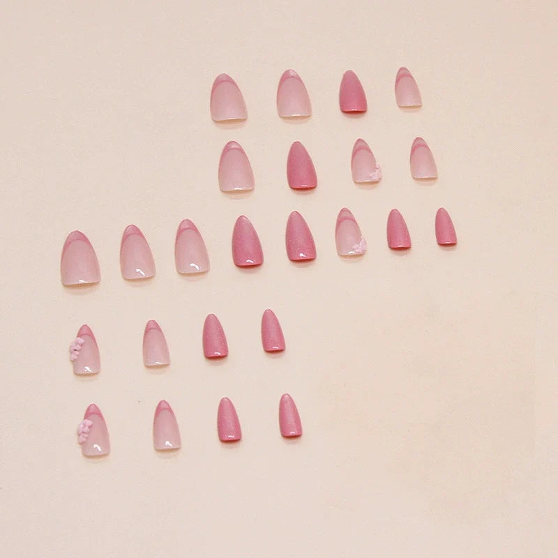 N-373 - Pink Sakura Flower - Press On Nail Set Of 24 - Free 24 Pcs Sticker Sheet Included