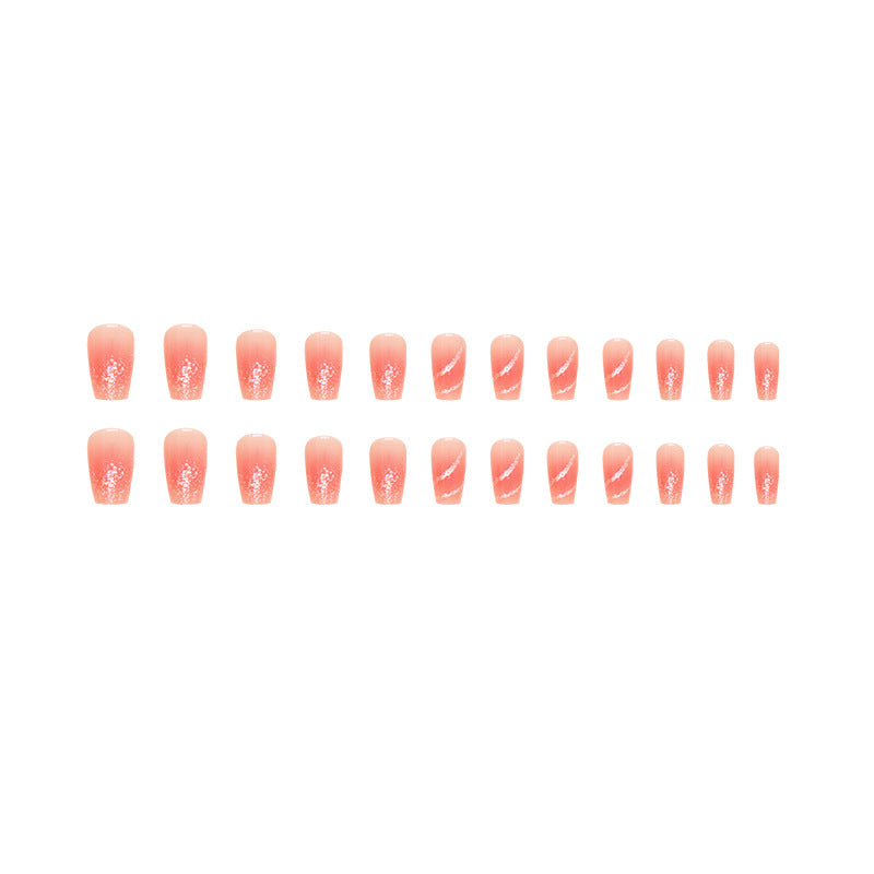 N-176 - Silver Foiled Sparkles Pink - Press On Nail Set Of 24 - Free 24 Pcs Sticker Sheet Included