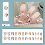 N-186 - Bow & Stars  - Press On Nail Set Of 24 - Free 24 Pcs Sticker Sheet Included