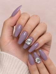 N-2 - Gold Foil Flower Peach - Press On Nail Set Of 12 - Free 24 Pcs Sticker Sheet Included