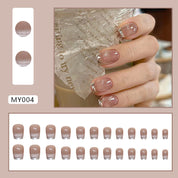 N-123 - Silver Sparkle & Rouge Pink - Press On Nail Set Of 24 - Free 24 Pcs Sticker Sheet Included
