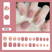 N-130 - Morandi Pink &Flowers - Press On Nail Set - Free 24 Pcs Sticker Sheet Included   Of 24