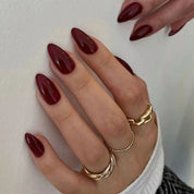 N-137 - Dark Maroon - Press On Nail Set Of 24 - Free 24 Pcs Sticker Sheet Included