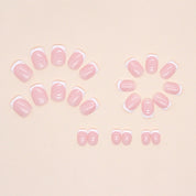 N-132 - Soft Pink & White k - Press On Nail Set Of 24 - Free 24 Pcs Sticker Sheet Included