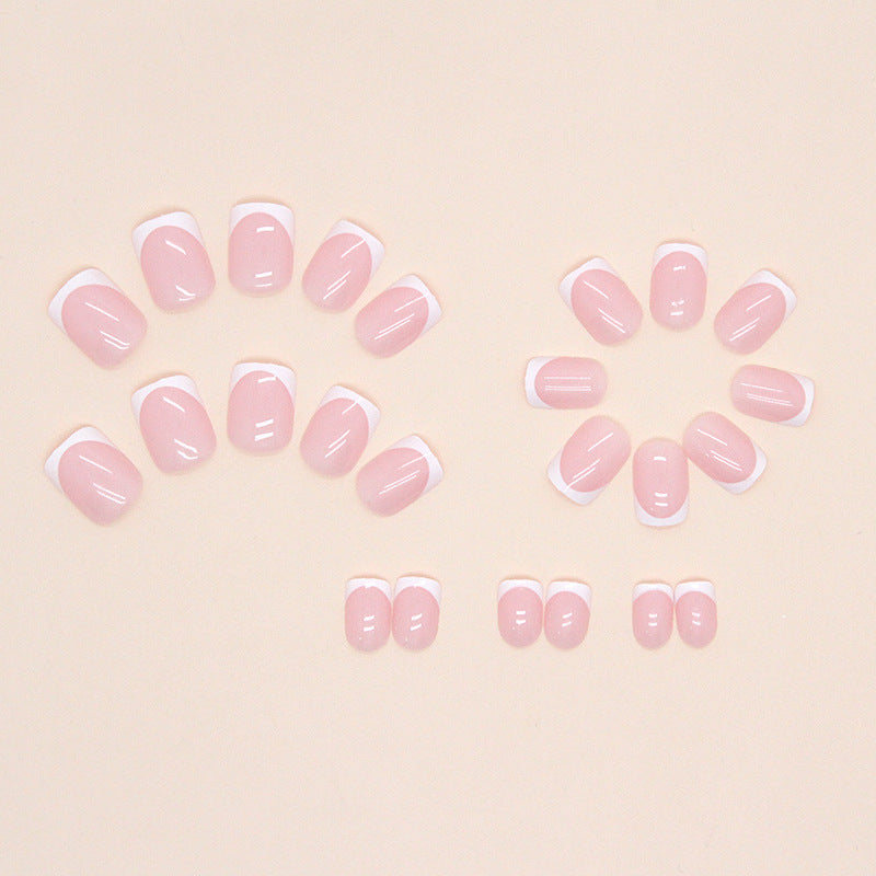N-132 - Soft Pink & White k - Press On Nail Set Of 24 - Free 24 Pcs Sticker Sheet Included